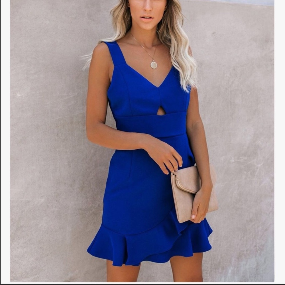 Trailblazer Ruffle Cutout Dress - Royal Blue